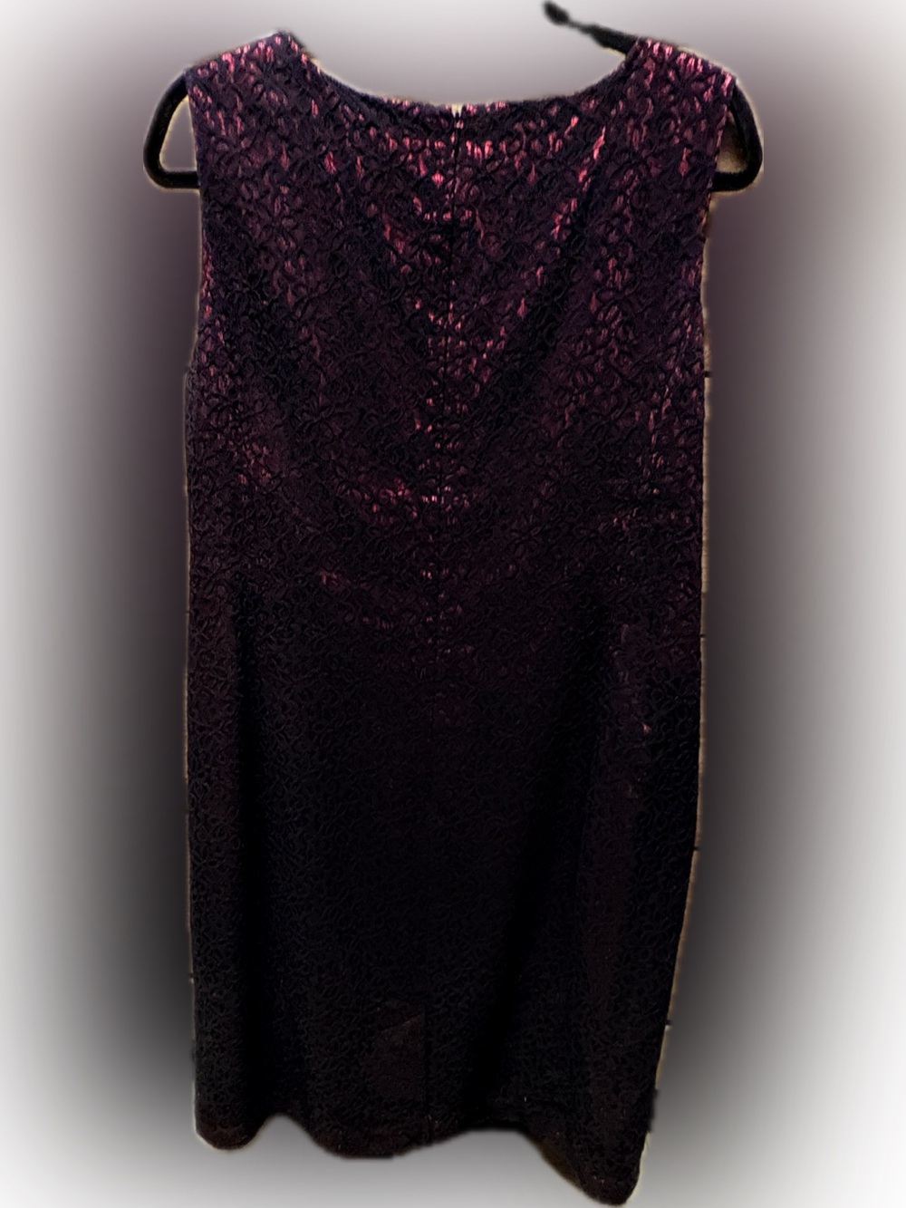 Peter Nygård Black Lace Overlay Dress with Plum Underlay